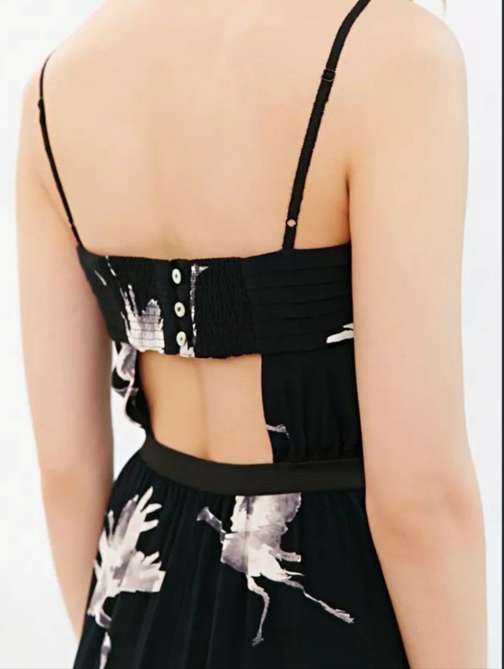 Kimchi Blue Urban Outfitters Black Crane Print Cutout Wide Leg Jumpsuit XS - Picture 2 of 6